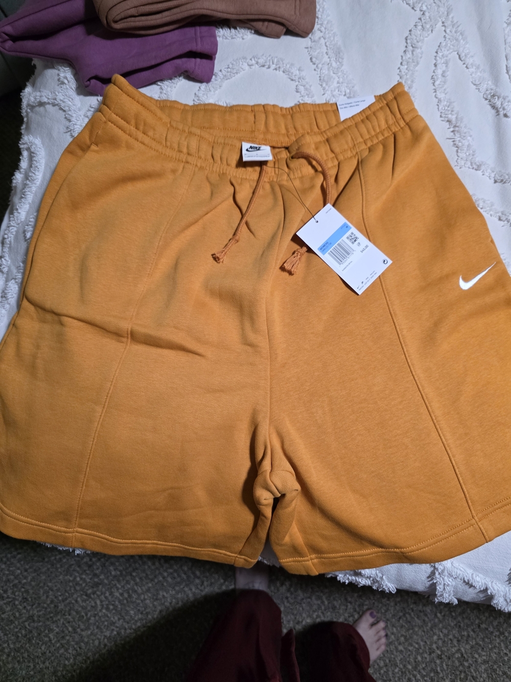 Nike Orange Swoosh Fleece  High Waist Shorts